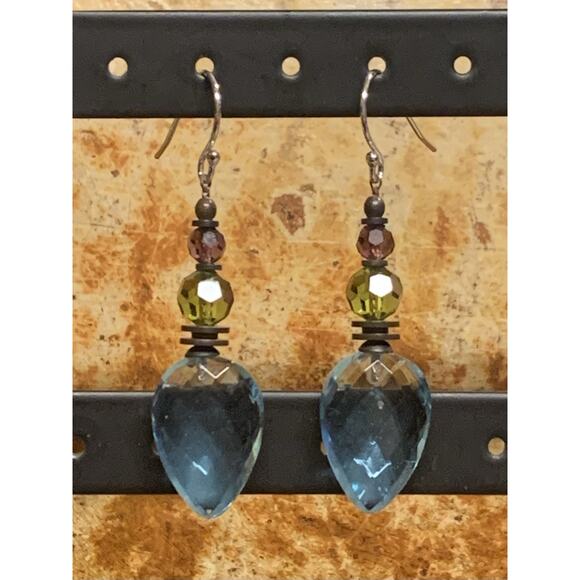 Handmade Sterling Silver Multi Color Crystal Earrings Dangle/Drop - Picture 1 of 8